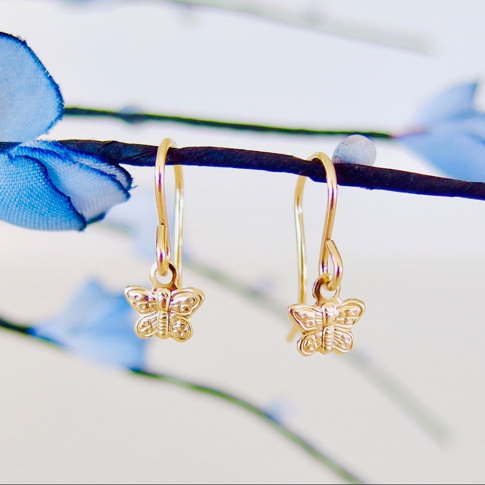 Butterfly drop earrings 14k gold filled